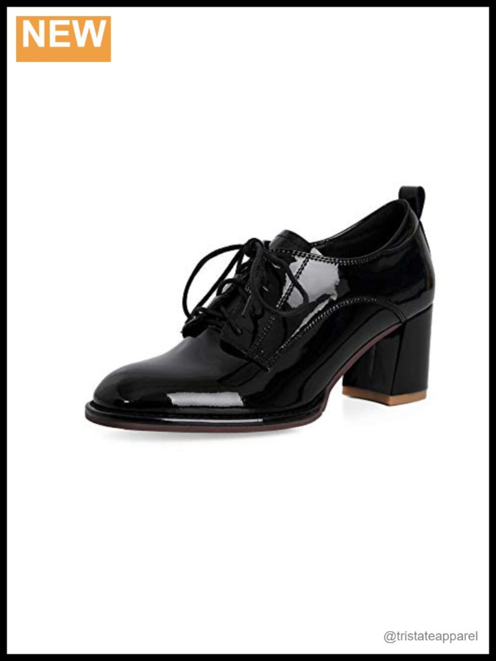 Patent Leather Lace Up Oxford Shoes with Mid Chunky Heel